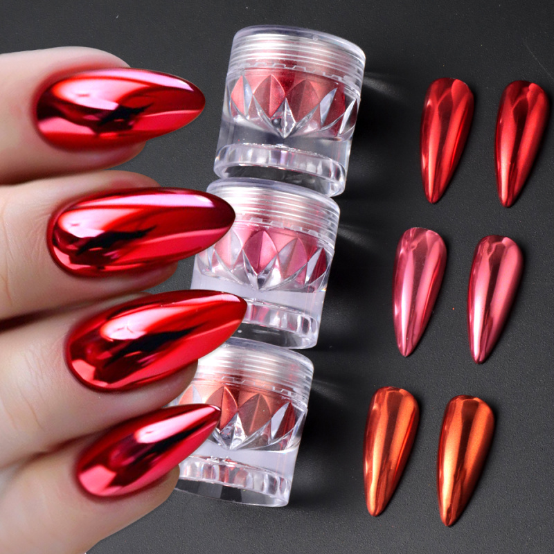 Nail Art Valentine - Хромированный красный розовый блестящий порошок для