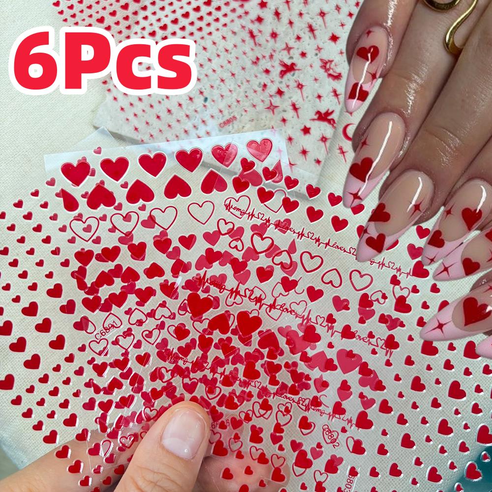 Nail Art Valentine - 6 шт./компл., красные наклейки для дизайна