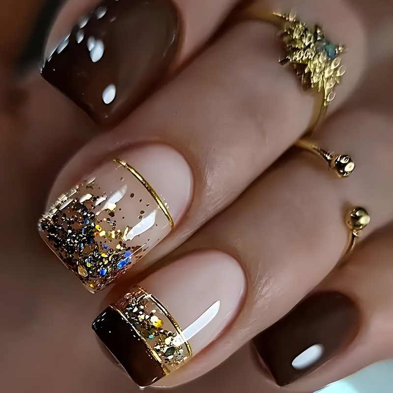 Nail Art Fake - Короткие квадратные накладные ногти для женщин,