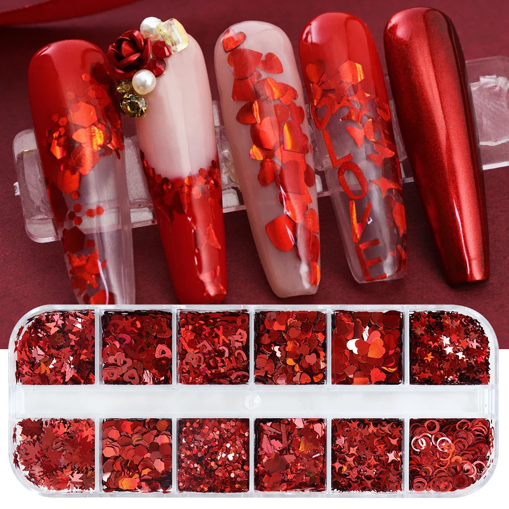 Nail Art Valentine - Голографические Красные Блестки для дизайна ногтей,
