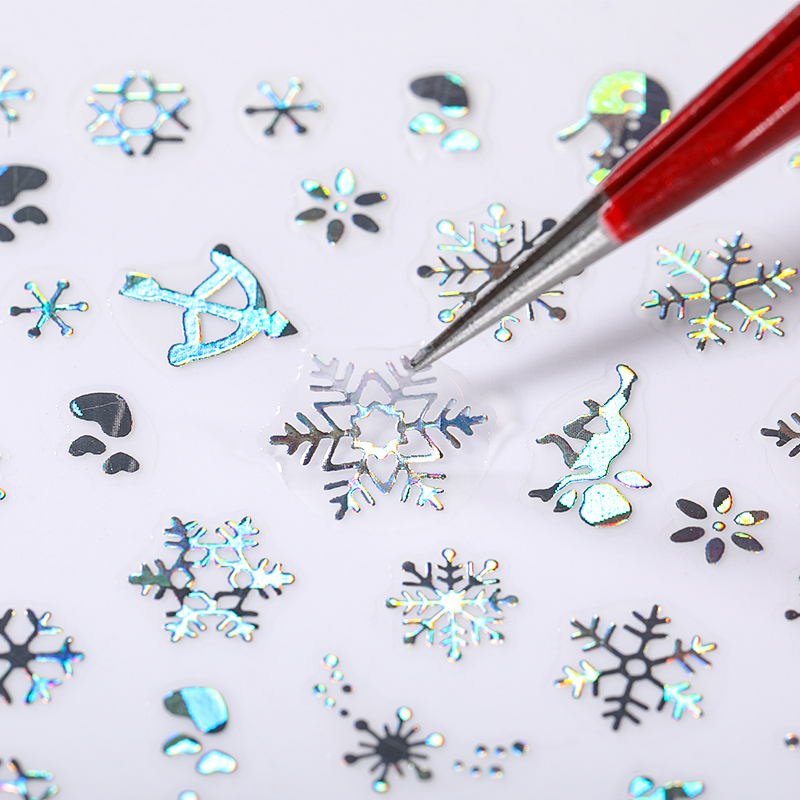 Nail Art Xmas Design - Голографические Серебряные Снежинки, рождественские 3D наклейки