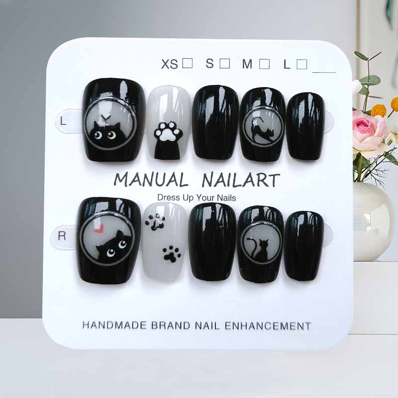 Nail Art Cat Eye Pink - 10 шт., милый мультяшный черный кот