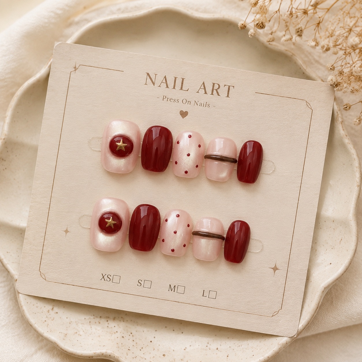 Nail Art Red Wine Cat Eye - 10 шт. накладных ногтей цвета нюд