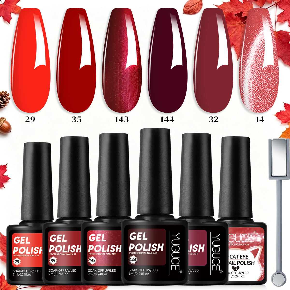 Набор из 7 гель-лаков для ногт – обзор и цена Nail Art Red Wine Cat Eye