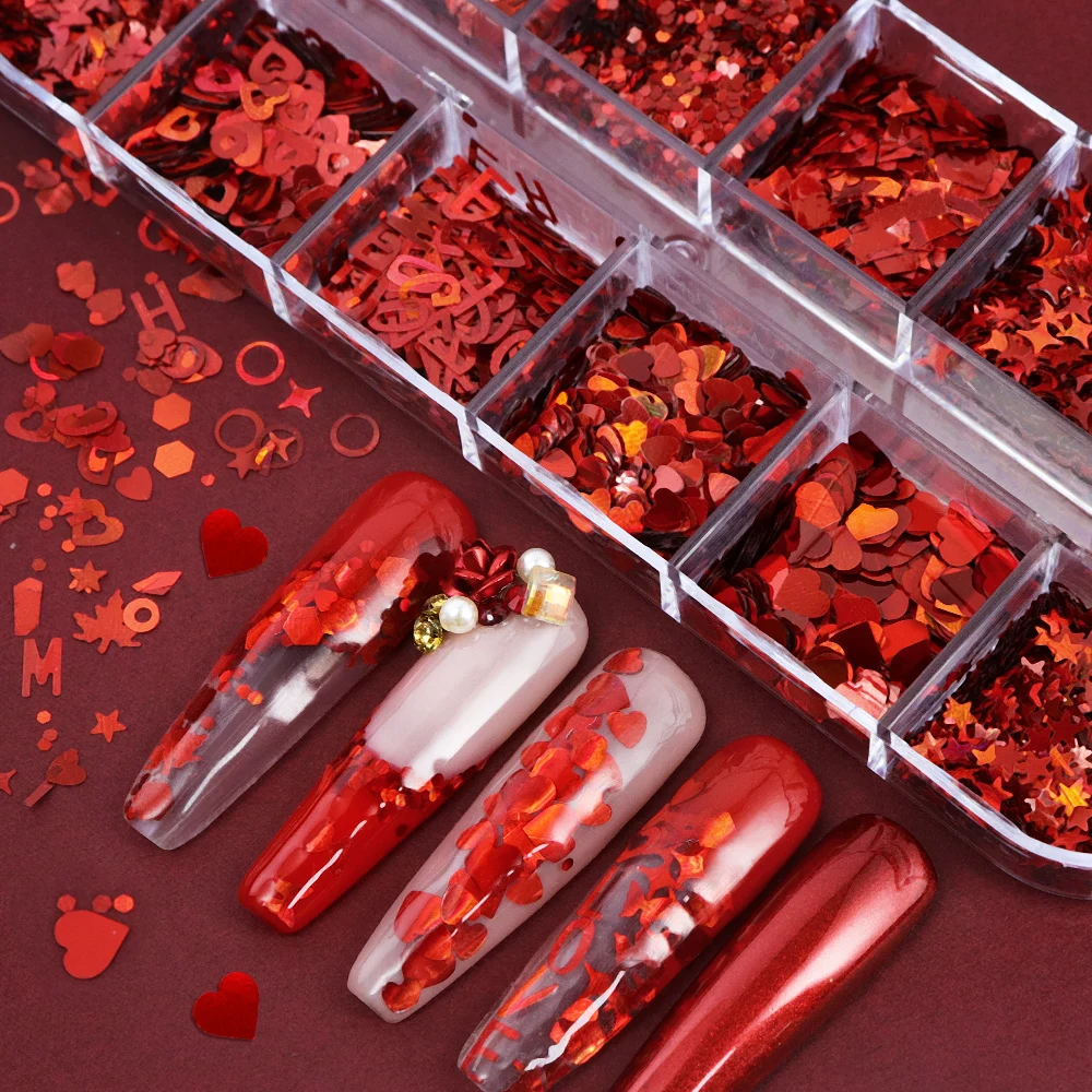 Голографические Красные Блестк – обзор и цена Nail Art Valentine